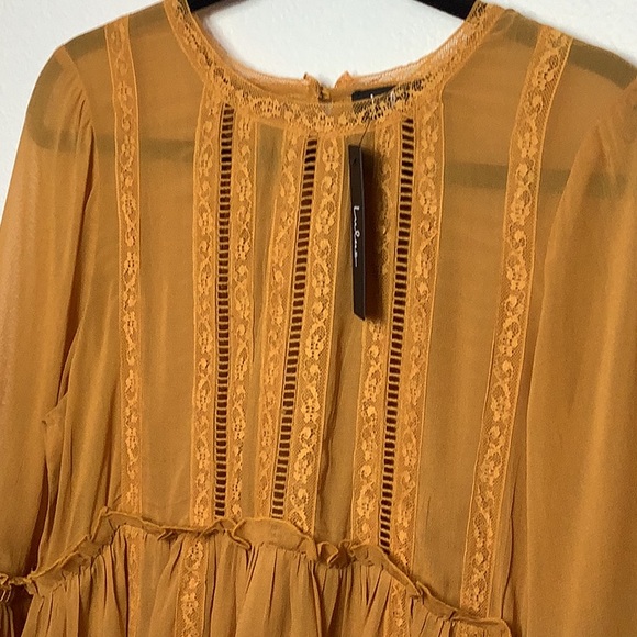 NWT Lulu’s In the Meadows Mustard Yellow Size  Medium Crochet Lace dress / top - Picture 3 of 11